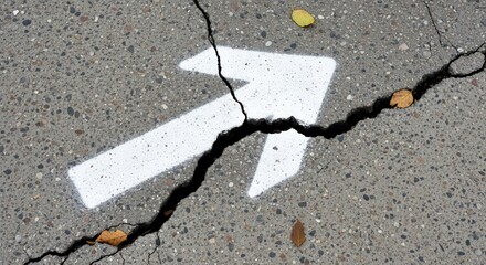Obraz premium Directional Arrow Over Cracked Concrete Pathway Showing Uncertainty and Forward Momentum