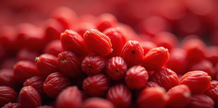 Intricate detail of annatto seeds, vibrant red hues,  botanical photography,  food photography,  close-up