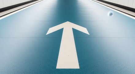 Directional Arrow Paved On Teal Surface Leading To Brightened End Point or Destination