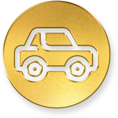 Shiny Gold Round Button with Metallic Car Vehicle Metallic 3D Render Icon