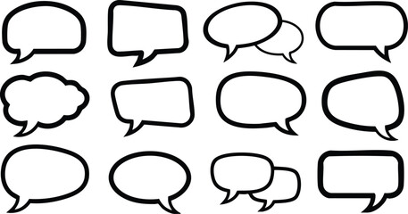 Obraz premium Collection of black hand-drawn speech bubbles and thought clouds in various shapes and sizes for design and communication use