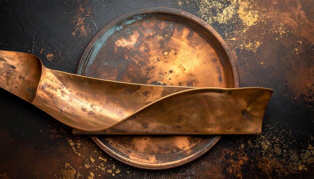 vintage bronze copper plate, metal sheet dark black brown background