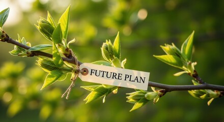 Future plan concept with message on a tree branch symbolizing growth and planning.