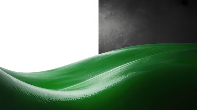 Abstract green wave on a split white and black background, creating contrast - Powered by Adobe
