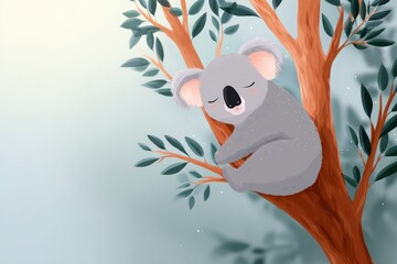 Koala sleeping on a tree branch, finding peace in its dreams
