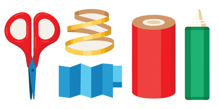 Scissors ribbon paper tape glue craft diy art supplies school project hobby kit