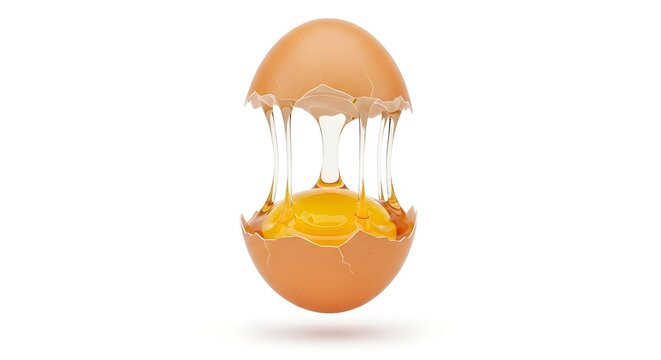 Cracked brown egg shows viscous yolk and white on a light surface for food posters.