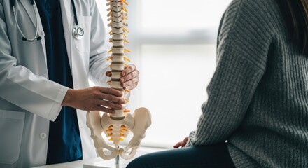 Doctor demonstrates spinal anatomy to patient