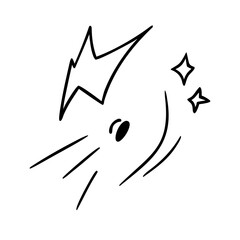 Hand drawn doodle of a shooting star with lightning and stars isolated on