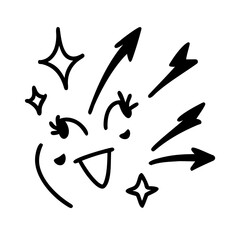 Hand drawn doodle face with arrows and stars isolated on