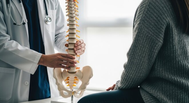 Doctor demonstrates spinal anatomy to patient