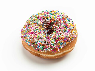 Delicious sprinkled donut on a white background perfect for dessert lovers and sweet treats