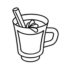 Hot toddy in a glass mug with cinnamon stick isolated on