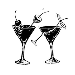 Two martini glasses with cherries isolated on for party