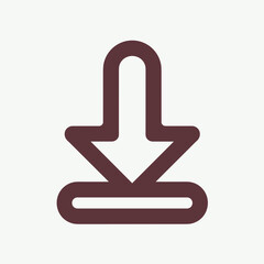 Download icon in brown color for interface design. Download icon graphic depicts direction toward server, storage or cloud, perfect for representing data transfer.