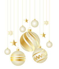 Pearl golden hanging balls with stars and snowflakes