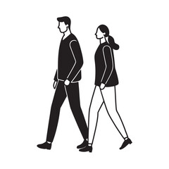 Walking Couple Shown In Minimal Line Figures