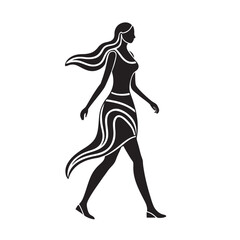 Walking Woman Created In Linear Minimalist Shape