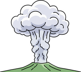 Volcanic Eruption with Ash Cloud Vector &ndash; Clean Outline, Easy Trace, Nature 