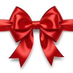 Red satin ribbon bow gift decoration isolated on white background for Christmas holiday celebration present