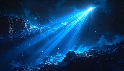 blue light ray, dark black background, abstract glowing aura, grain noise texture, web banner header design