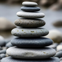 A tranquil Zen stack of balanced rocks and pebbles forms a stable pyramid concept, isolated against white for spa harmony and relaxation