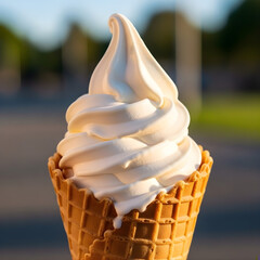 Sweet, cold chocolate ice cream dessert in a wafer cone