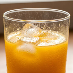 Fresh orange juice drink in a glass with ice splashing on a white background