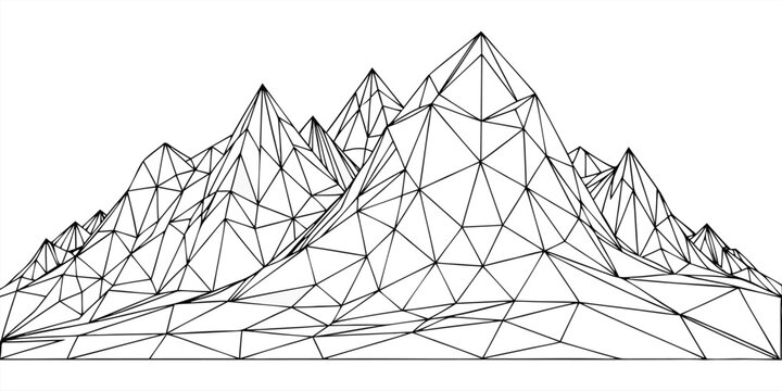 Wireframe Mountains Abstract Digital Geometric Low Poly Landscape Isolated background