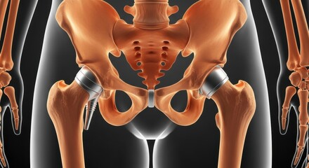 Anatomical illustration of the human pelvis and hip joints