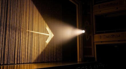 Dramatic Stage Lighting Spotlighting the Arrow Image on a Golden Curtain Background