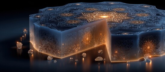 Abstract geometric form with textured surface and embedded luminescence