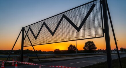 Dramatic Sunset Backgrounds a Metallic Structure Symbolizing Market Trends and Growth