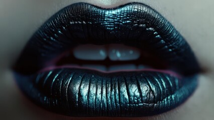 Dark blue lips with purple liner closeup