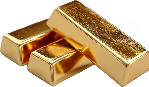 Three shiny gold bars representing precious metal investment and wealth