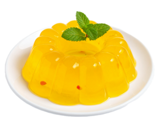 Yellow gelatin dessert isolated on transparent background, sweet treat for parties and celebrations PNG