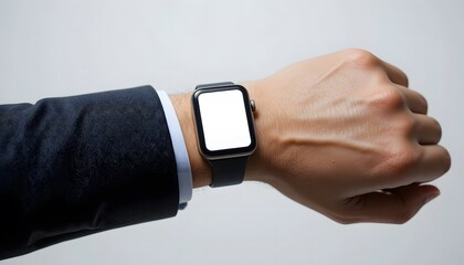 Premium Smartwatch on Formal Wrist Isolated on White. apple watch suit