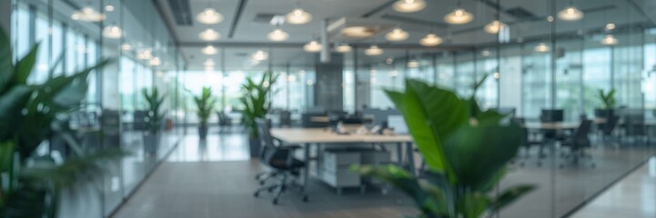 Dreamy open office space with vibrant plants and modern design creates a tranquil and productive workplace atmosphere for collaboration and innovation