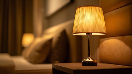Cozy Amber Lamp on Bedside Table