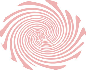 Hypnotic rose-colored swirl with radiating calligraphic lines forming a dizzying spiral pattern on a white background