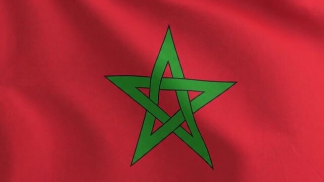 Morocco flag video waving in wind. Realistic flag background, fabric textured, perfect loop, official colors,