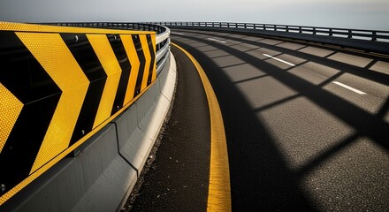 Dramatic View of a Roadway with Chevron Markers and Directional Signage