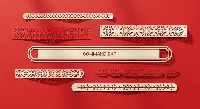 Elegant Decorative Designs and Command Bar Elements on a Vibrant Red Background Aesthetic