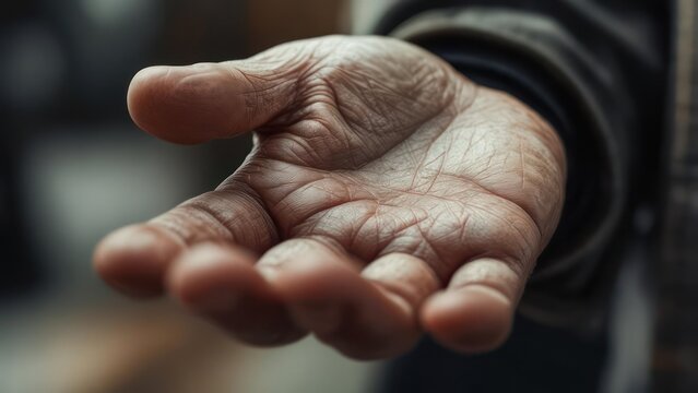 Elderly hand with visible lines and wrinkles