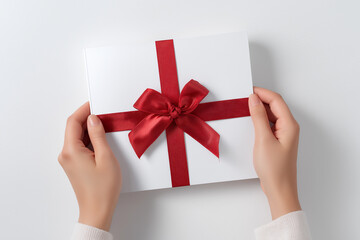 Placing Festive Ribbon on Branded Notebook