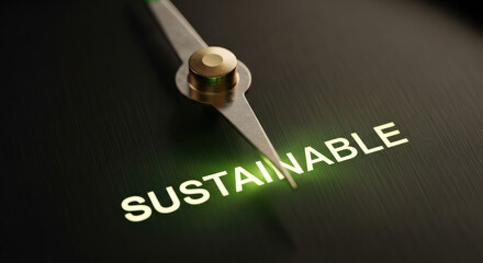 Sustainable business direction for financial growth and esg investment. compass needle points to green corporate strategy for responsible and ethical future with great hope