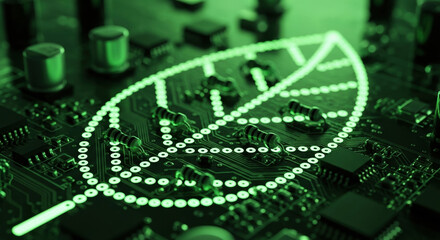 Green technology innovation for business and financial growth. This esg representation shows hopeful future for sustainable electronics and environmental conservation