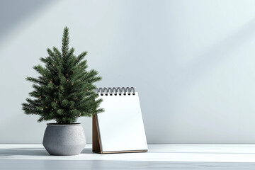 Cozy Home Office Setup with Christmas Tree and Notepad