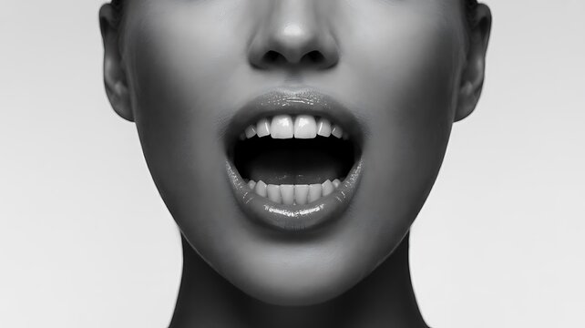 Extreme Close Up Black and White Woman Scream Hyperrealistic Portrait — woman