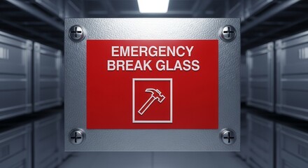 Emergency Break Glass Signage with Hammer Symbol for Quick Access in Safety System